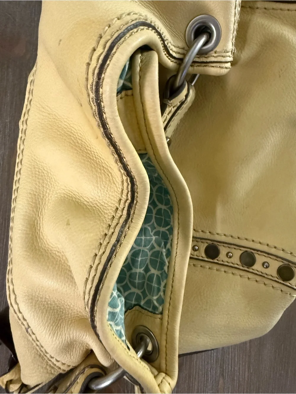 Vintage Y2K Fossil Genuine Leather Yellow Studded Hobo Shoulder Bag